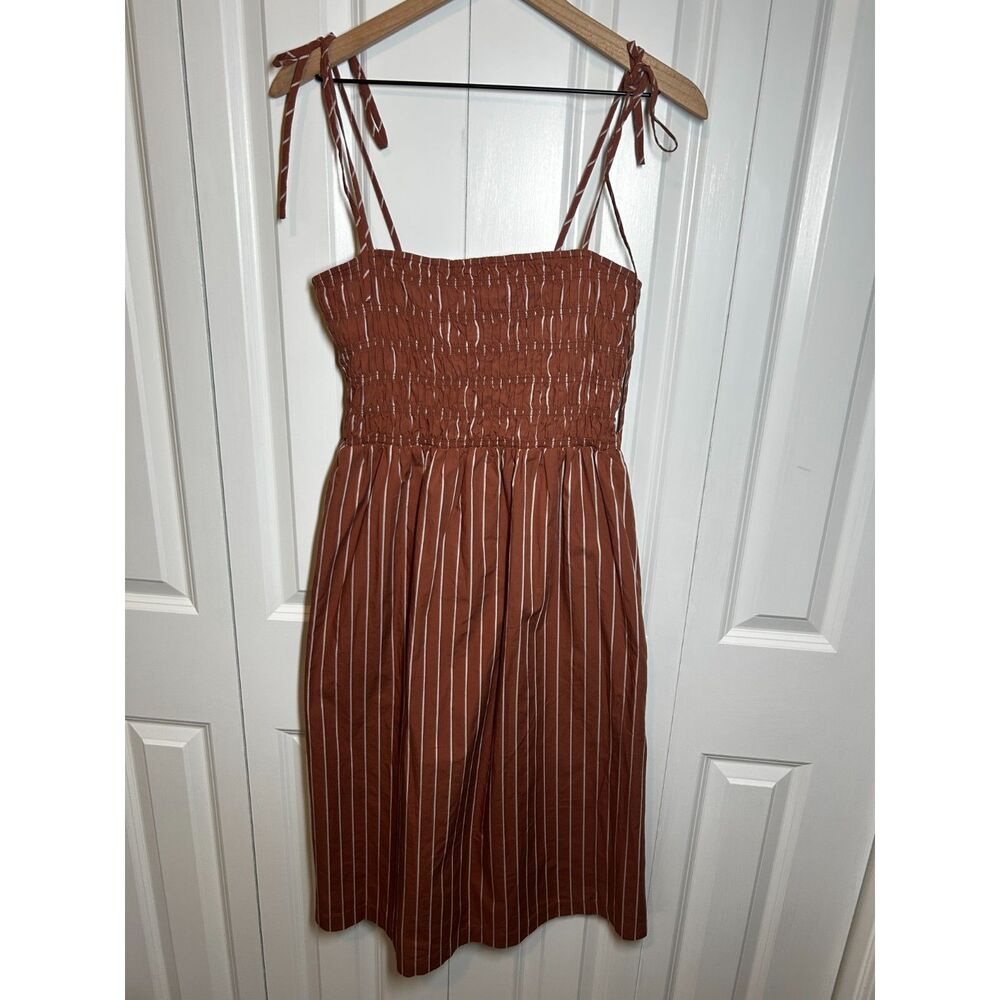A New Day 100% Cotton Rust Striped Smocked Midi Sundress Size M